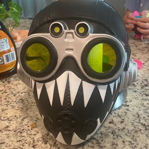 Black and Silver Steampunk Mask with Green Lenses